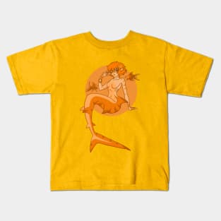 Orange Tiger Mermaid Kids T-Shirt